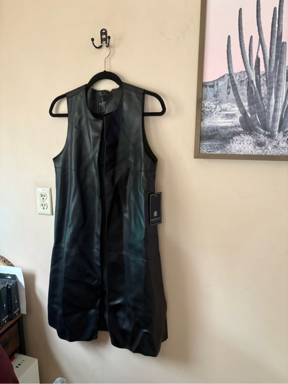 NWT Bagatelle Black Vegan Faux Leather Long Vest Size Small